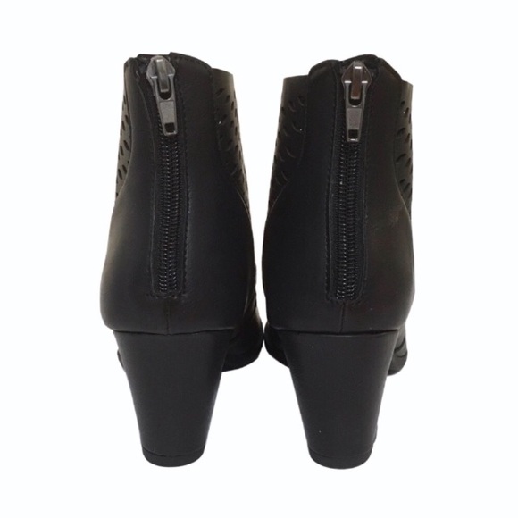 Laser Cut Back Zip Almond Toe Heeled Ankle Booties - Picture 2 of 4